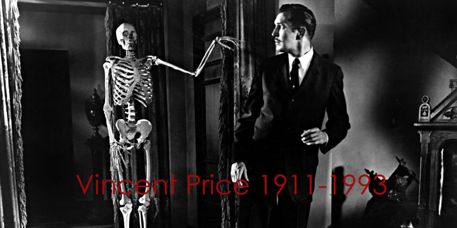 A black and white photo of a man in a suit and a skeleton.