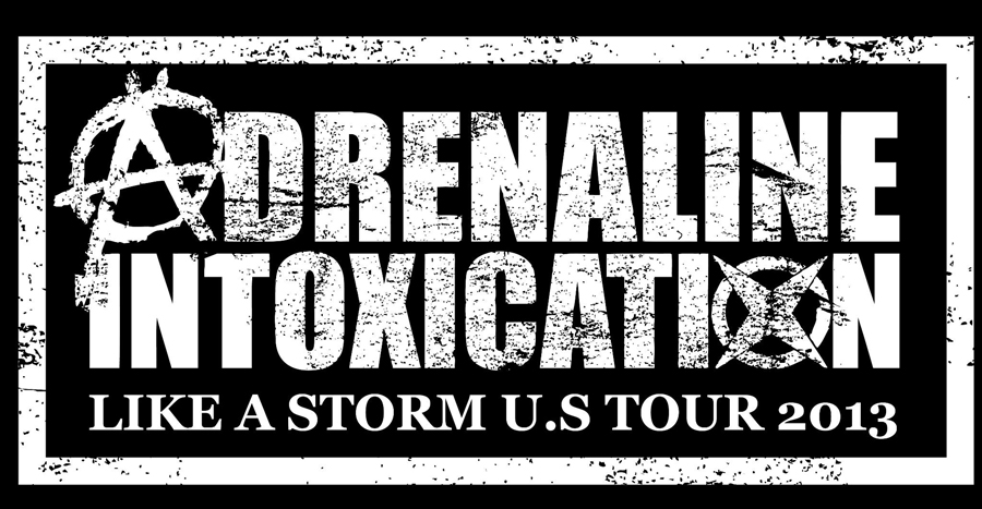 The logo for arenaline intoxication like a storm us tour 2013.