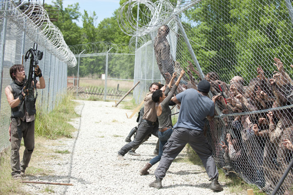 Daryl Dixon (Norman Reedus), Rick Grimes (Andrew Lincoln), Sasha (Sonequa Martin-Green) and Tyreese (Chad Coleman) - The Walking Dead _ Season 4, Episode 2 - Photo Credit: Gene Page/AMC