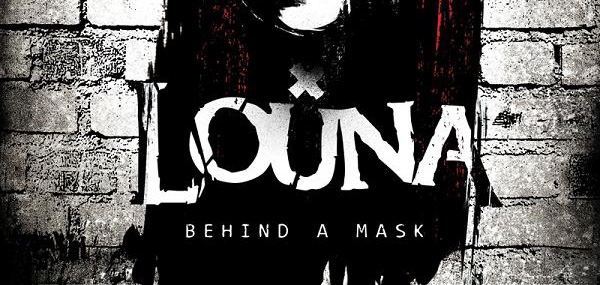 A poster for louna behind a mask.