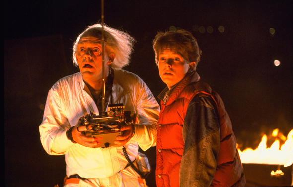 Back to the Future (1985) Directed by Robert Zemeckis Shown from left: Christopher Lloyd (as Dr. Emmett Brown), Michael J. Fox (as Marty McFly)