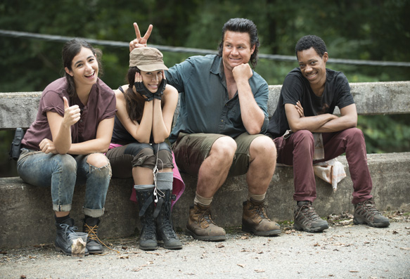 Alanna Masterson, Christian Serratos, Josh McDermitt and Tyler James Williams - The Walking Dead _ Season 5, Episode 10 _ BTS - Photo Credit: Gene Page/AMC