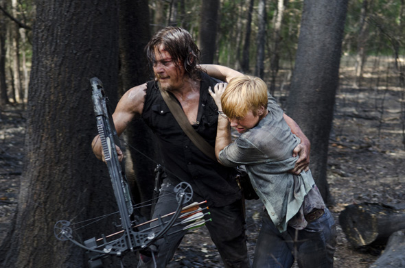 Norman Reedus as Daryl Dixon and Liz E. Morgan as Tina - The Walking Dead _ Season 6, Episode 6 - Photo Credit: Gene Page/AMC