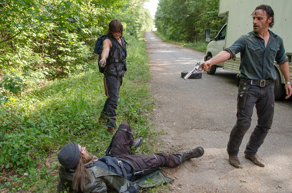 Norman Reedus as Daryl Dixon, Andrew Lincoln as Rick Grimes, and Tom Payne as Paul "Jesus" Monroe - The Walking Dead _ Season 6, Episode 10 - Photo Credit: Gene Page/AMC