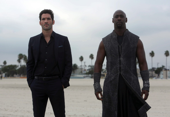 LUCIFER: L-R: Tom Ellis and DB Woodside in the "Wingman" episode of LUCIFER airing Monday, March 7 (9:01-10:00 PM ET/PT) on FOX. ©2016 Fox Broadcasting Co. CR: FOX
