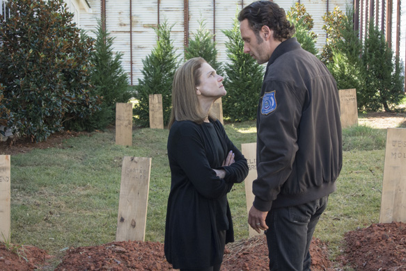 Tovah Feldshuh as Deanna and Andrew Lincoln as Rick Grimes - The Walking Dead _ Season 5, Episode 15 - Photo Credit: Gene Page/AMC