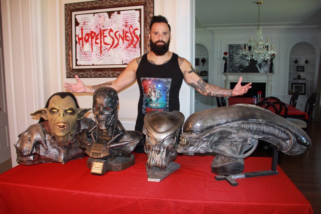John Cooper with his own personal collection of movie memorabilia 