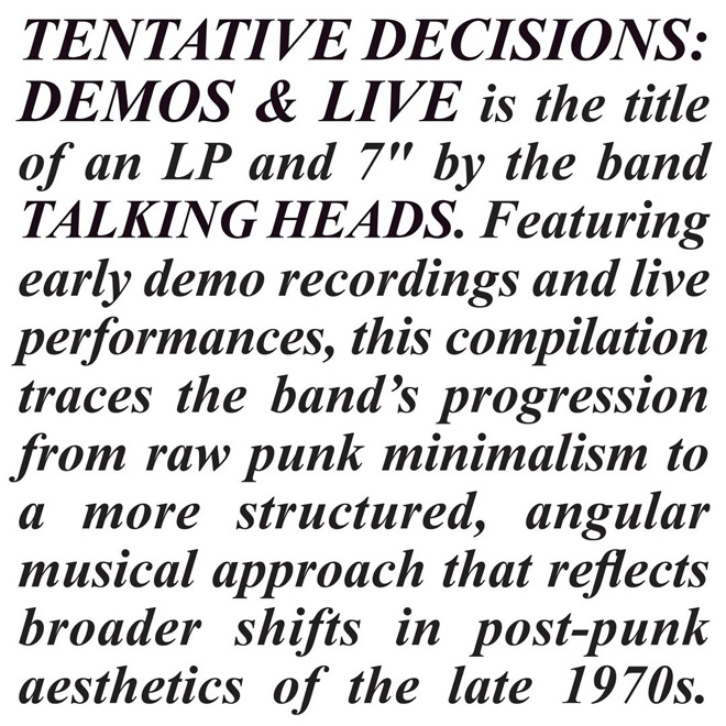 Talking Heads - Tentative Decisions: Demos & Live / Rhino Records (2025)