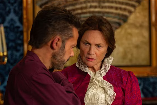 Dominic Monaghan and Jacqueline Bisset in Long Shadows (2025)